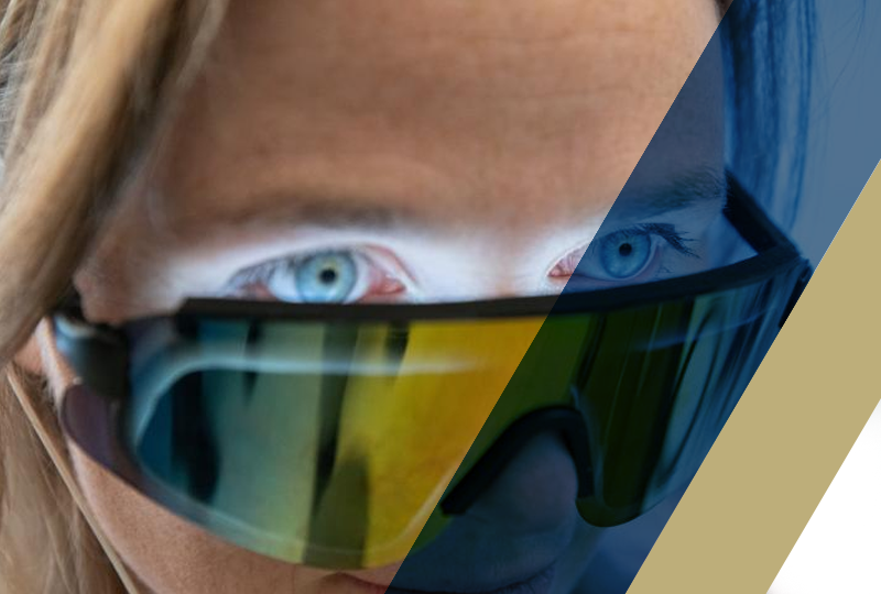 Researcher Annabelle Singer models an experimental visor 