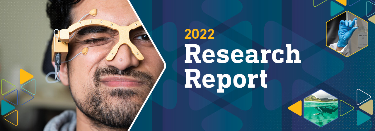 2022 Research Report Banner, faculty with wearable technology